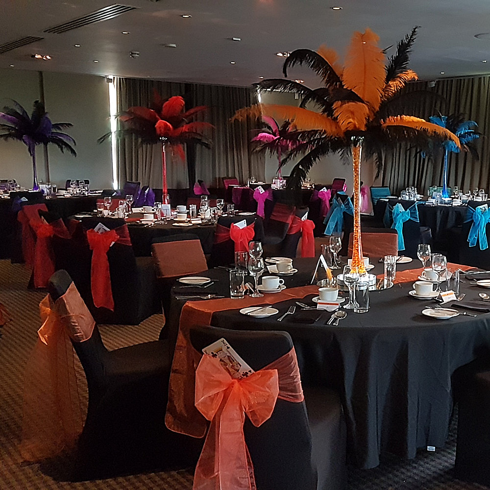 Multi Coloured Feather Centrepiece with Black