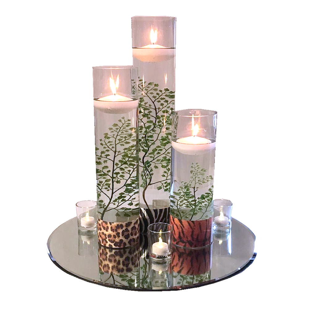 Animal Print Cylinder Vase on Mirror Centrepiece