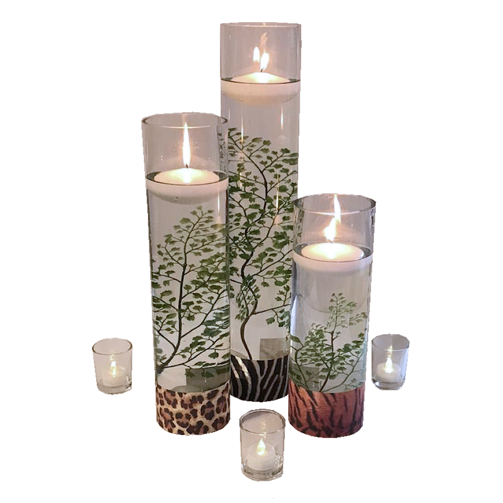 Animal Print Cylinder Vase with Tea Lights