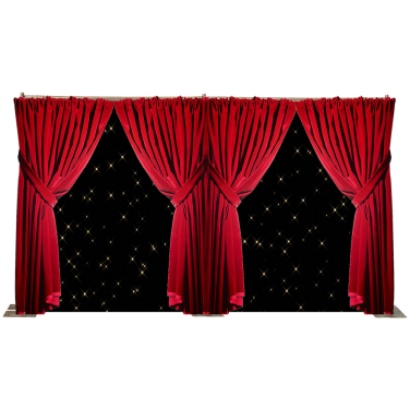 Black Starlit Backdrop with Red Velvet Curtains