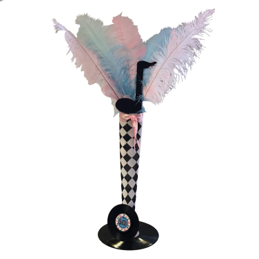 Rock n Roll Centrepiece with Diamond Vase, Records & Feathers