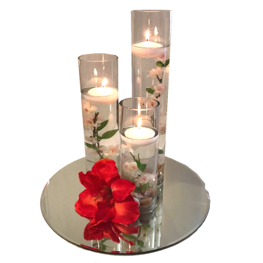 Blossom in Cylinder Vases Centrepiece with Red Amarylis