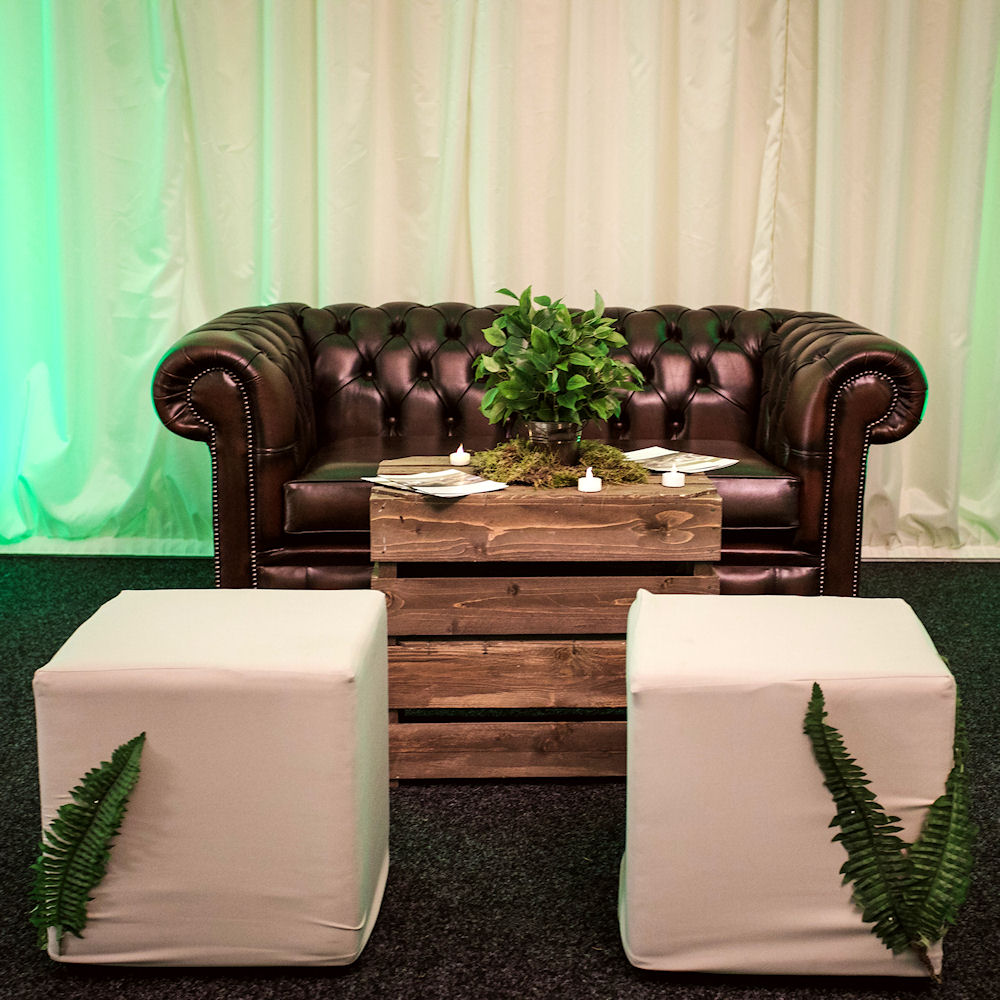 Brown Chesterfield Sofa & Crate Coffee Table