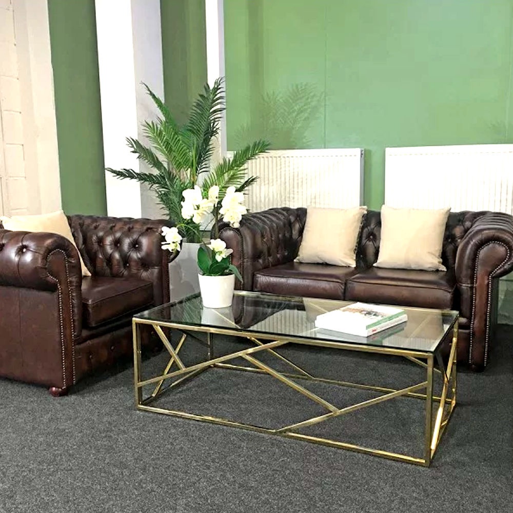 Brown Leather Chesterfield 2 Seater Hire