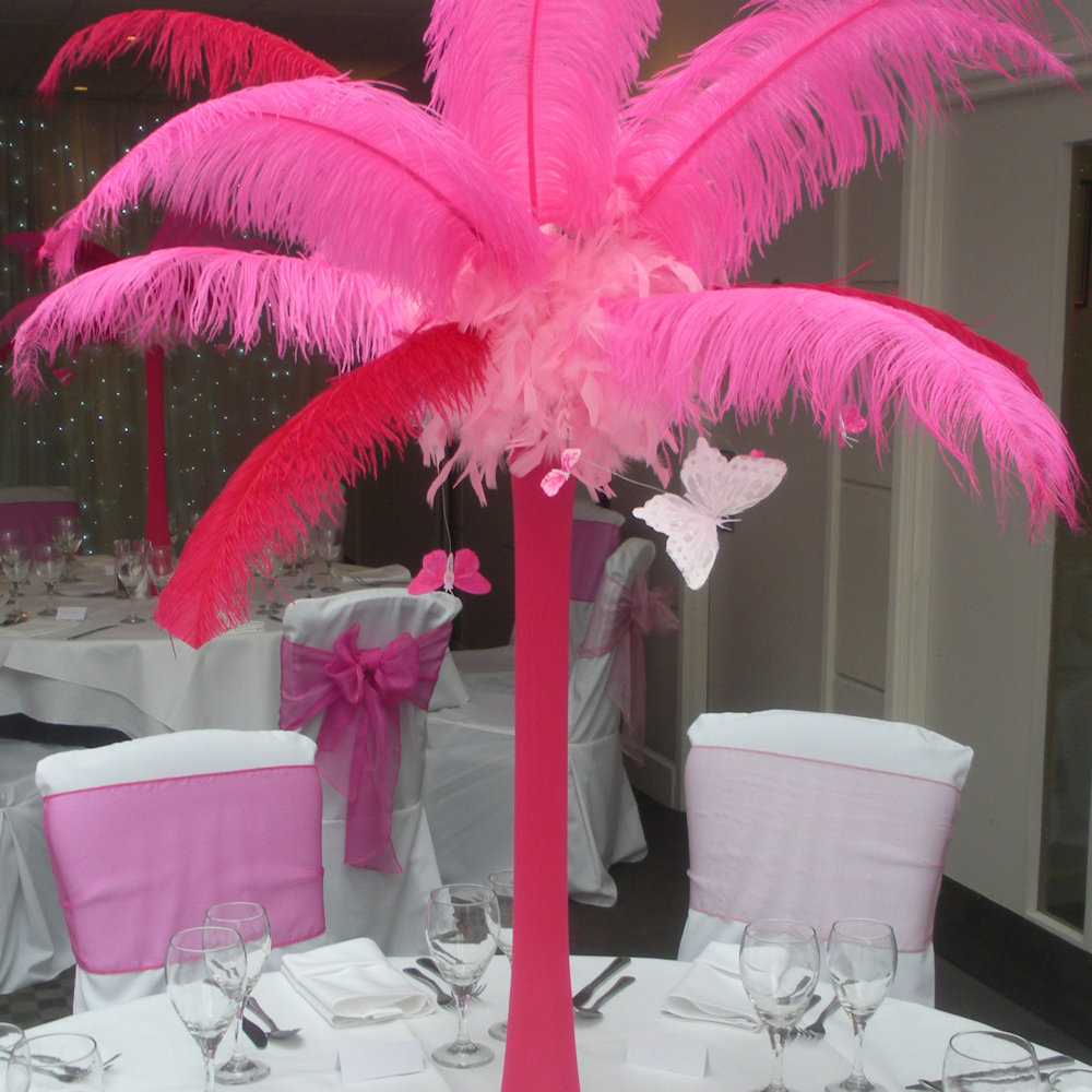 Cerise and Fuschia Pink Feather Centrepiece