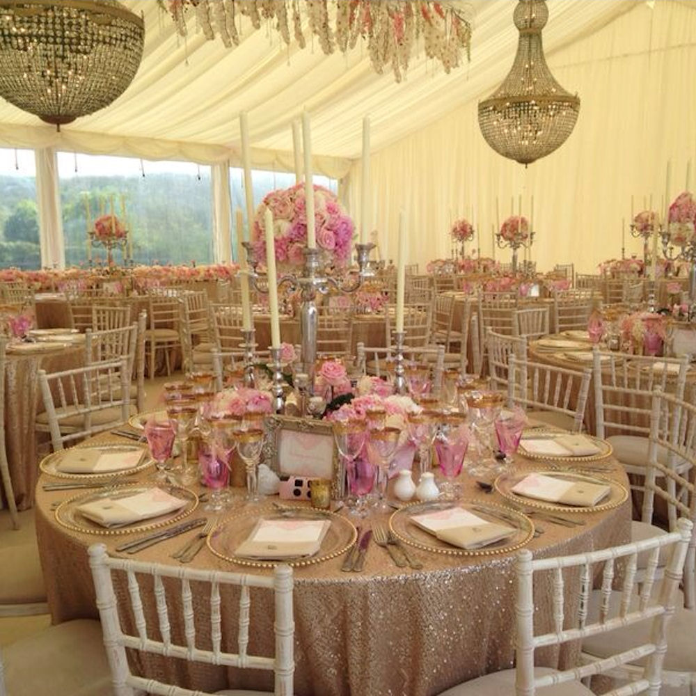 Champagne Rose Gold Sequin Tablecloth 1