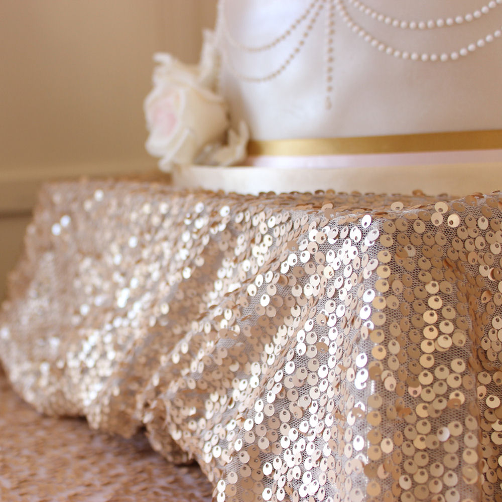 Champagne Rose Gold Sequin Tablecloth 14