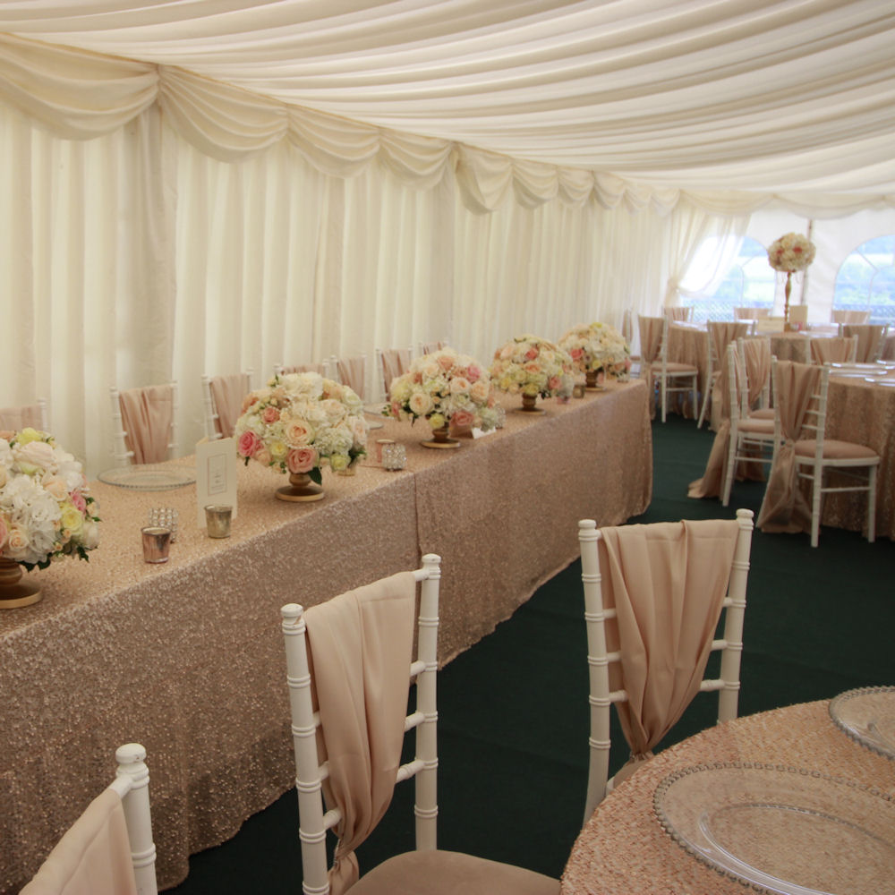 Champagne Rose Gold Sequin Tablecloth 16