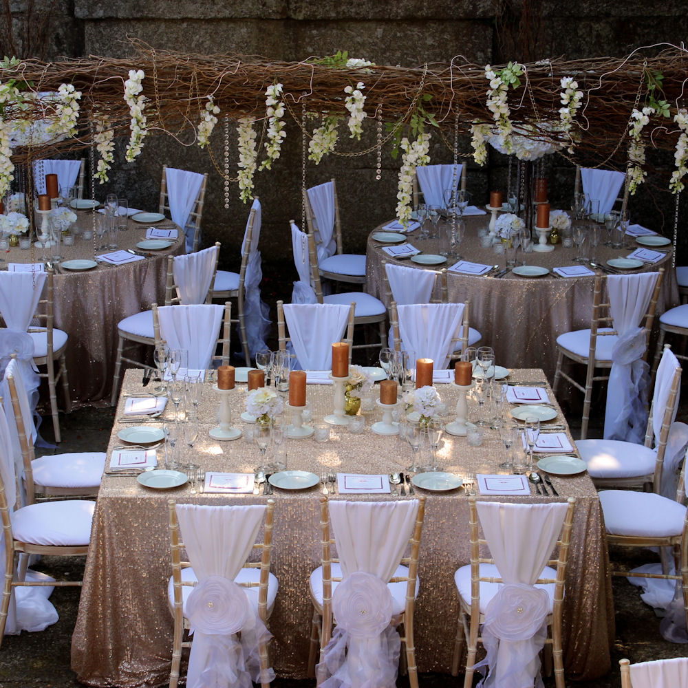 Champagne Rose Gold Sequin Tablecloth 17