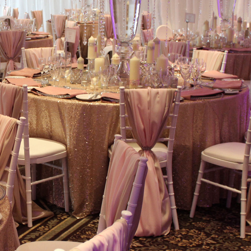 Champagne Rose Gold Sequin Tablecloth 4