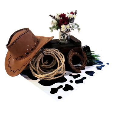 Cowboy Centrepiece with Hat, Rope Lasoo & Cow Print