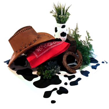 Cowboy Centrepiece with Hat, Bandana & Cow Print