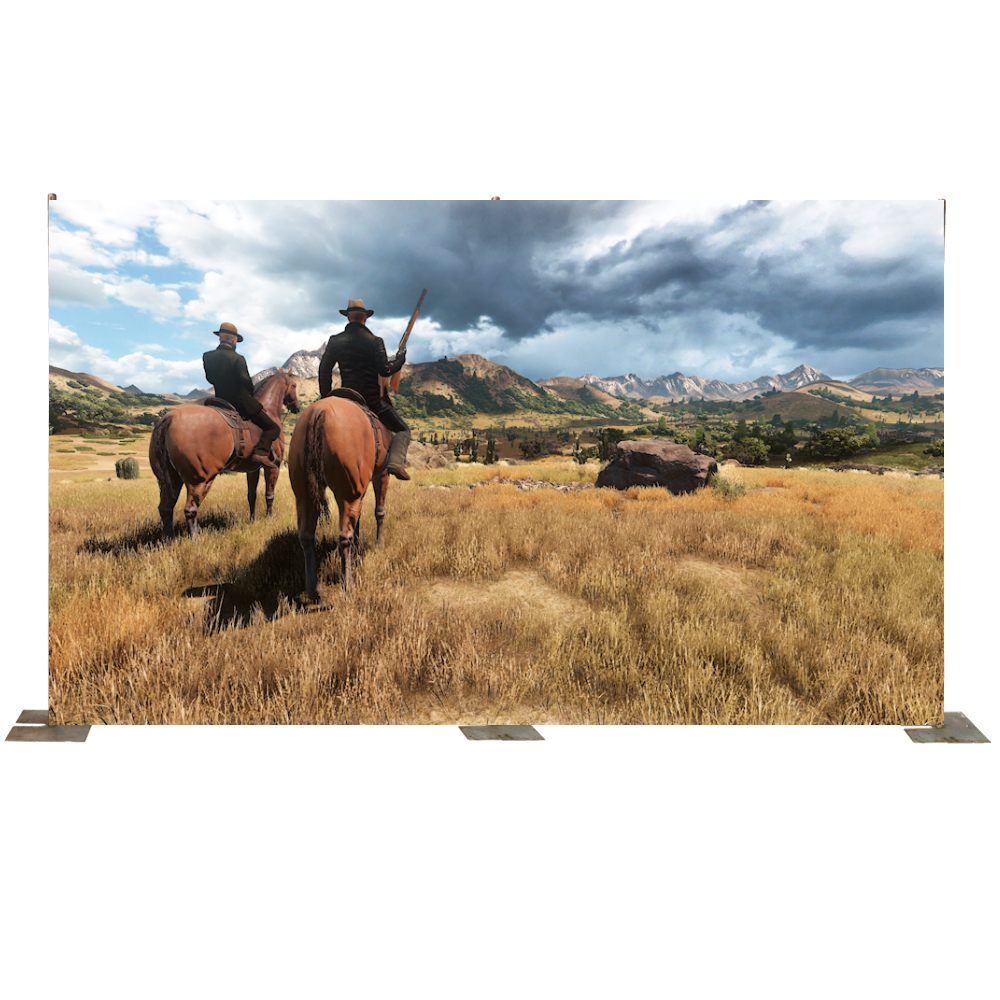 Cowboys on Horse Back with View Backdrop