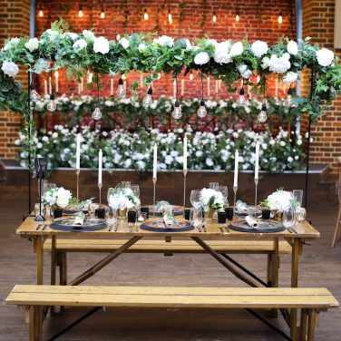 Rustic Oak Benches with Trestle Tables