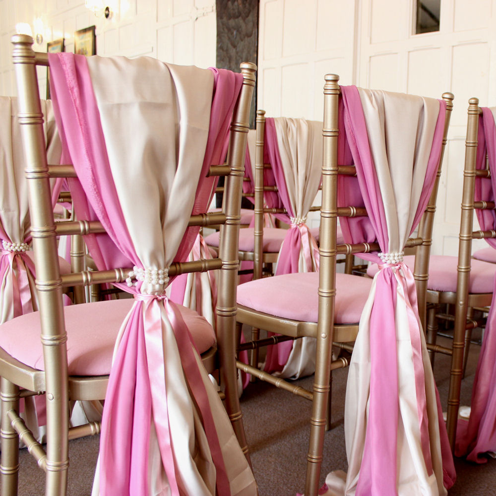 Gold Chiavari Chairs with Dusky pink and champagne double drape