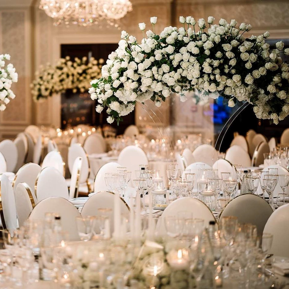 Gold Rimmed Dior Arabella Chairs - Flowers by Red Floral