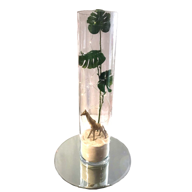 Giraffe in Cylinder Vase Centrepiece with Leaves & Fairy Lights
