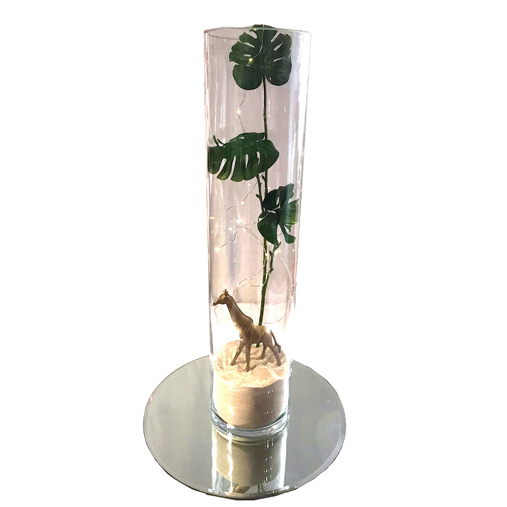 Giraffe in Cylinder Vase Centrepiece with Leaves & Fairy Lights