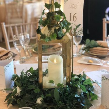 Gold Lantern in Ivy Ring with Ivy on Top
