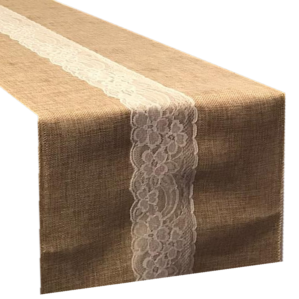 Hessian Runner with Lace in Centre