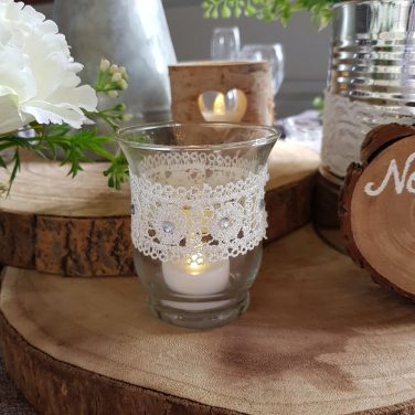 Hurricane Vase with Lace Tea Light Holder