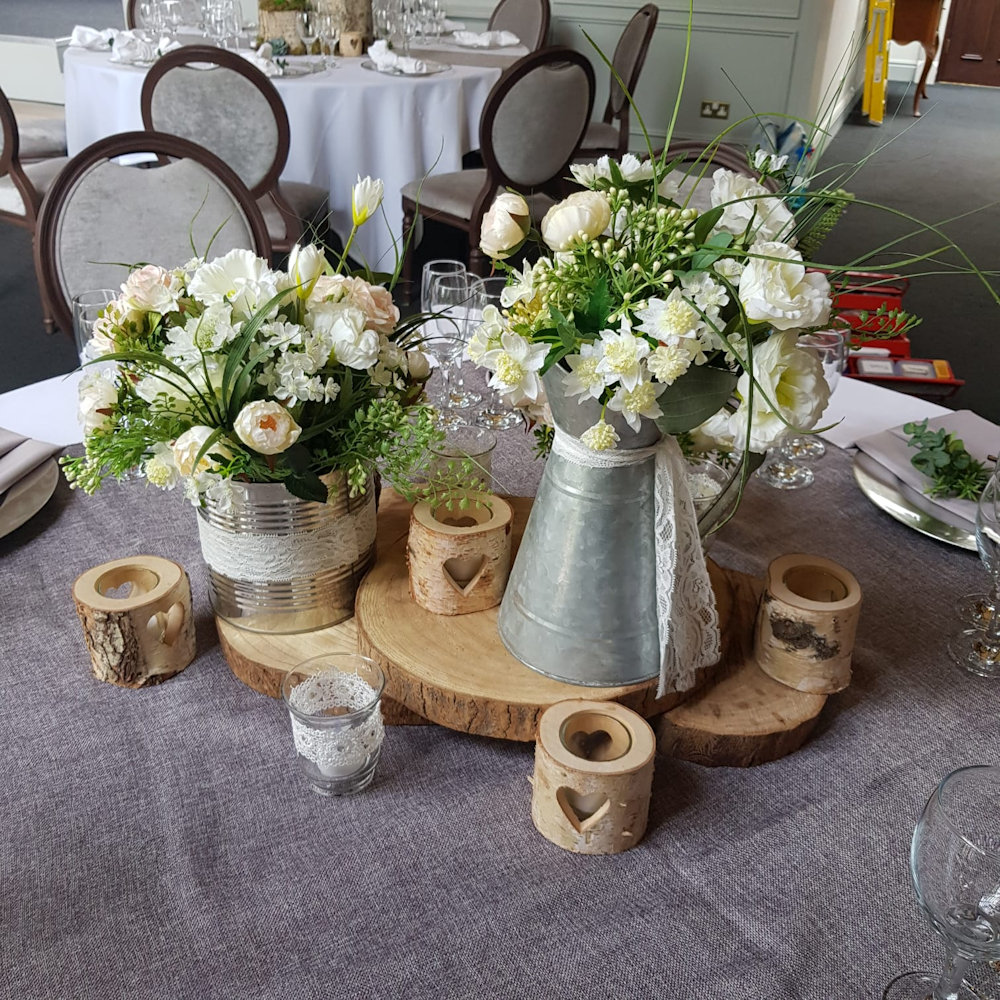 Small Vintage Bucket & galvanised jug with Flowers