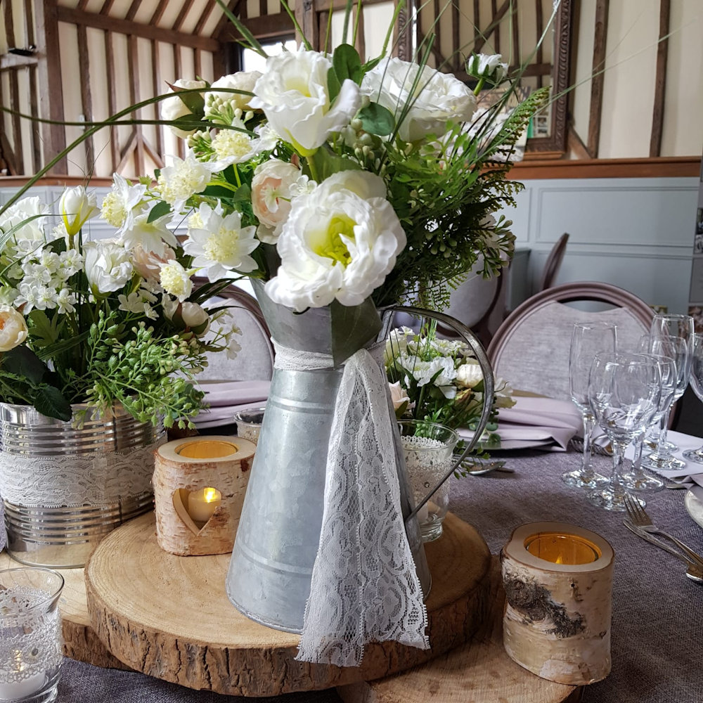 Small Vintage Bucket & galvanised jug with Flowers