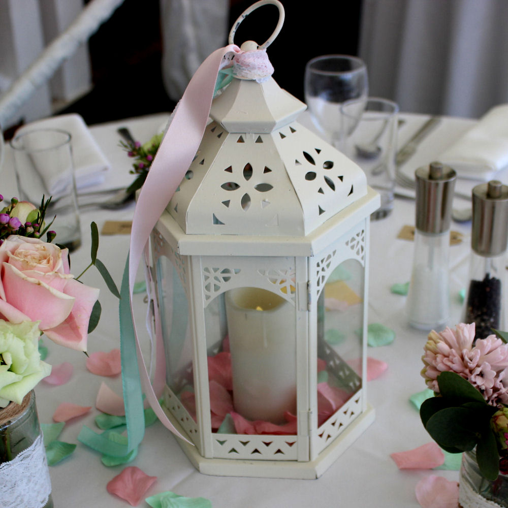 Ivory Vintage vLantern with LED Pillar Candle & Petals 2