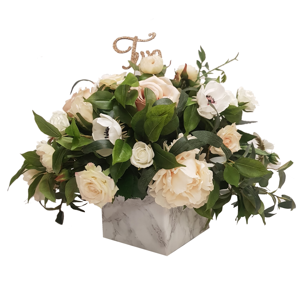 Marble Cube Vase with Flowers