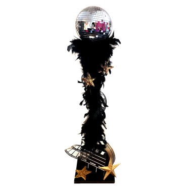 Mirror Ball Centrepiece with Film Reel & Feather Boa