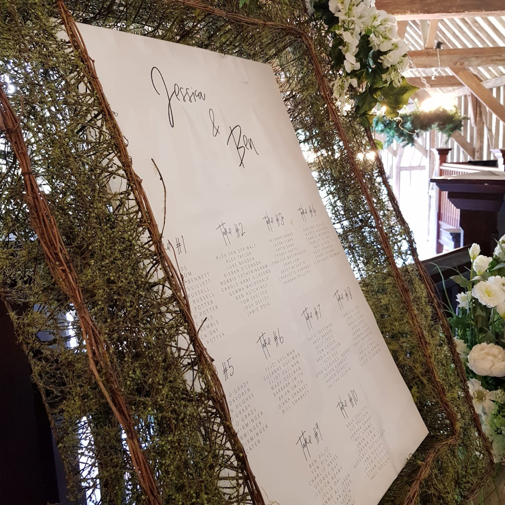 Moss Frame at Wedding with Garden Themed Items