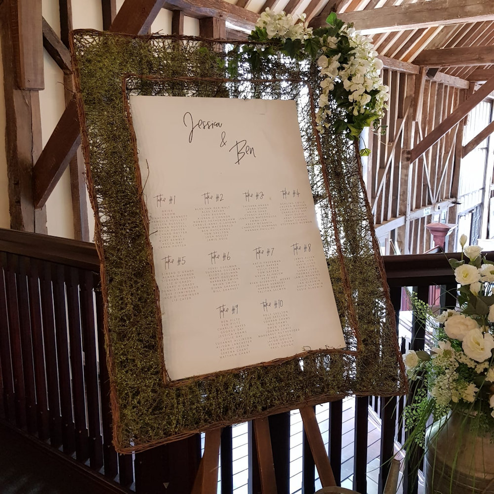 Moss Frame at Wedding with Garden Themed Items