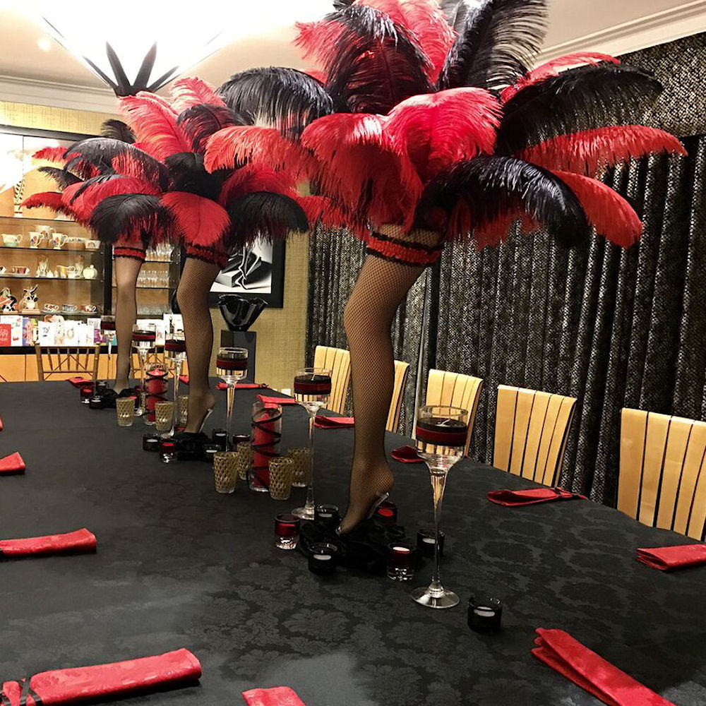 Moulin Rouge Centrepiece with Can Can Leg & Feathers