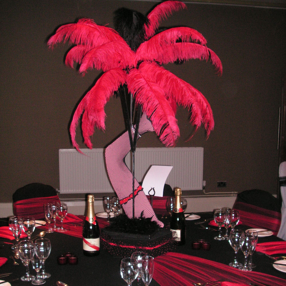 Moulin Rouge Centrepiece with Dancer Leg & Feathers