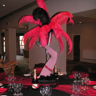 Moulin Rouge Centrepiece with Dancer Leg & Feathers