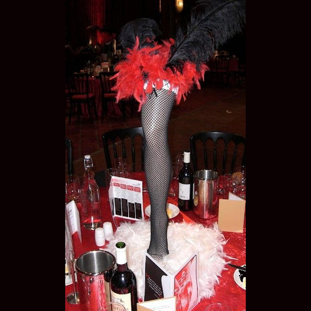 Moulin Rouge Centrepiece with Can Can Leg & Feathers