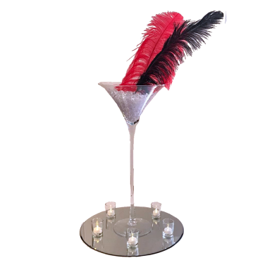 Moulin Rouge Martini Vase with Feathers & Tea Lights