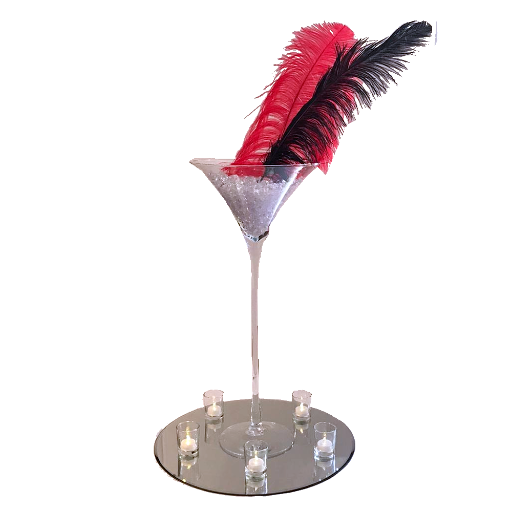 Moulin Rouge Martini Vase with Feathers & Tea Lights