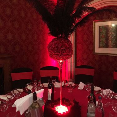 Moulin Rouge Martini Vase Centrepiece with Roses & Feathers