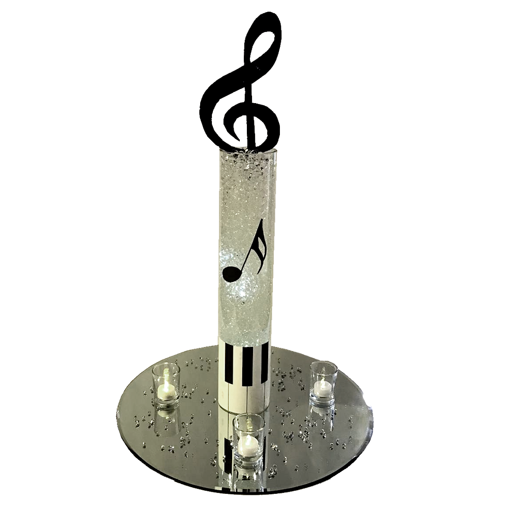Music Note Centrepiece with Cylinder Vase & Tea Lights