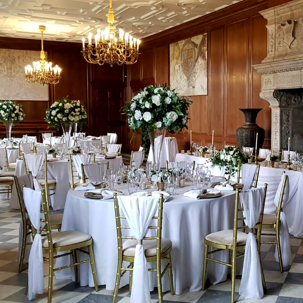 North mymms gold chiavari chairs with white vertcial chair drapes
