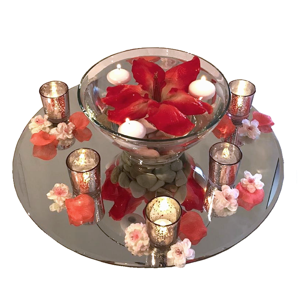 Open Bowl with Floating Amarylis Candles Centrepice