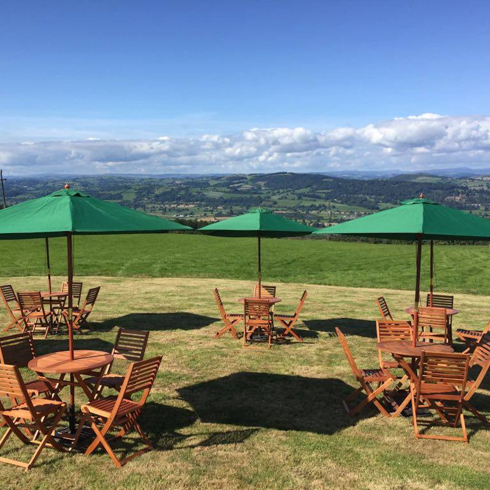 Outside Table and 4 Chairs with Green Umberella