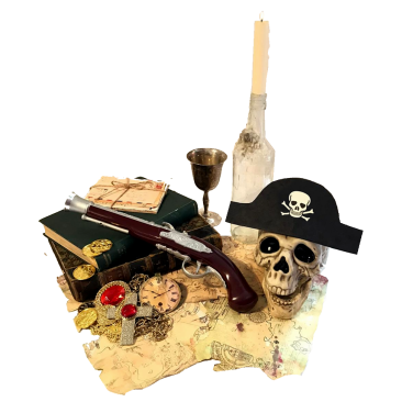 Pirate Themed Centrepiece with Skull, Hat, Gun, Books & Map
