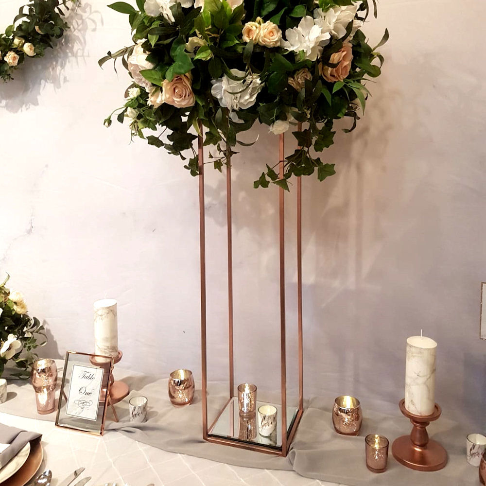 Rose Gold Rectangular Square Metal Flower Stand 1