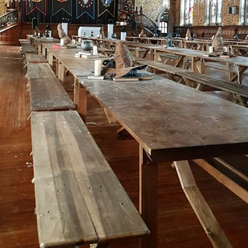 Rustic Oak Bench with Table
