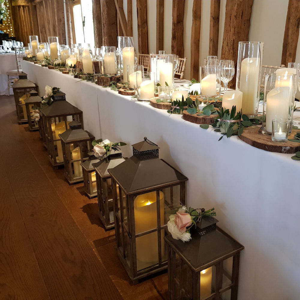 Rustic Wooden Lantern at Wedding Breakfast