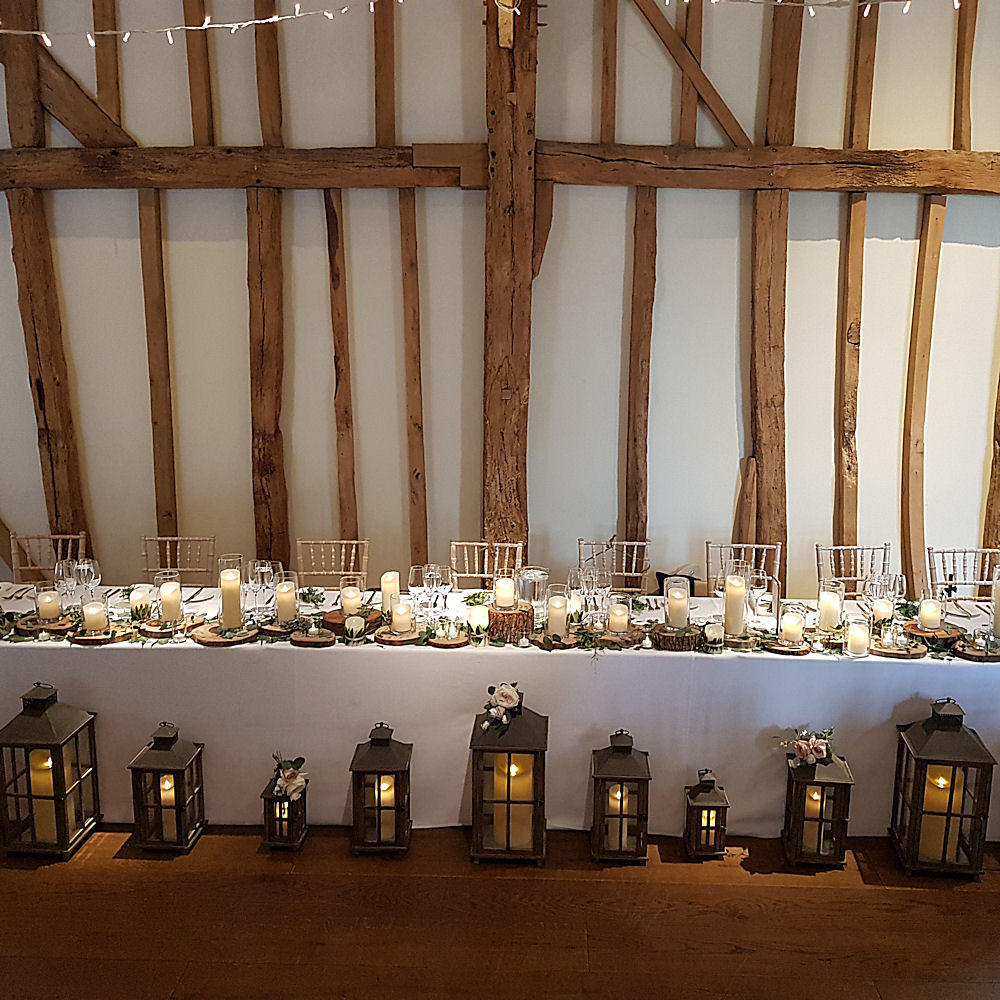 Rustic Wooden Lantern at Wedding Breakfast