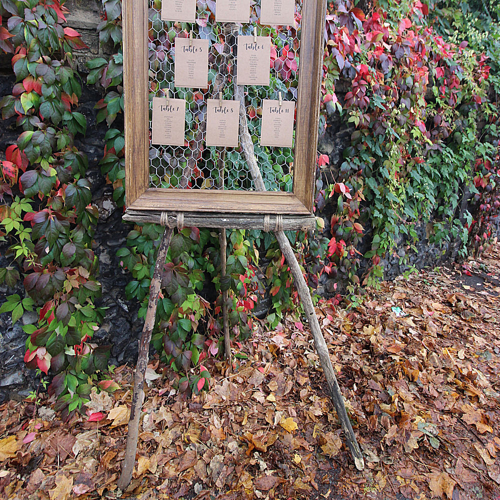Rustic Stick Easel with Chicken Wire Frame