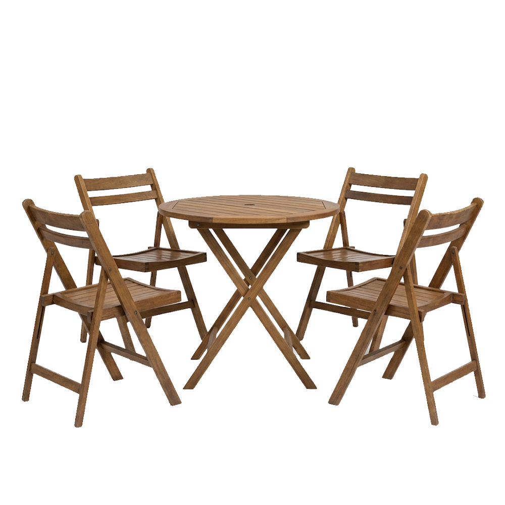Rustic wooden folding chairs with folding graden table